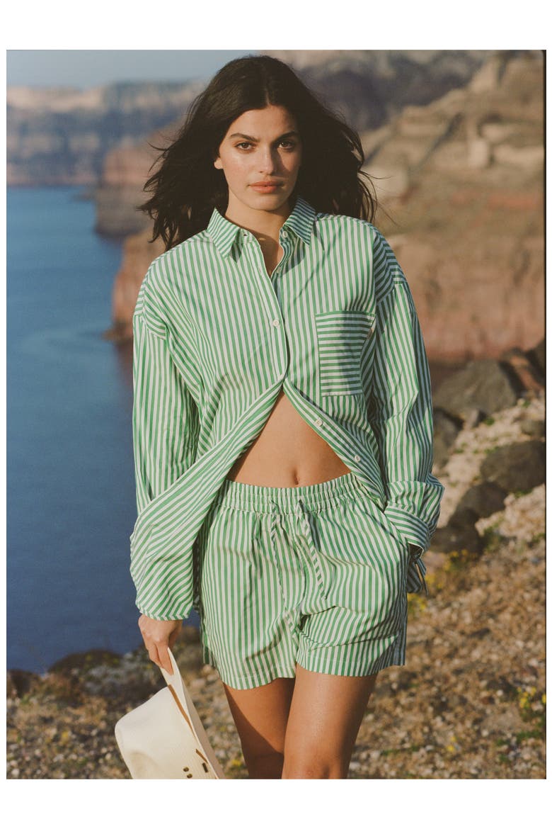 Sidney Stripe Oversize Cotton Shirt, Alternate, color, LEPRECHAUN
