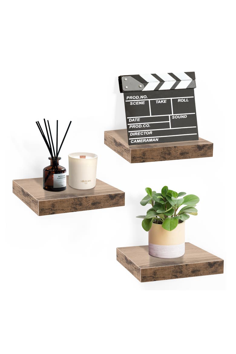 Set of 3 Square Floating Shelves, Main, color, MAHOGANY
