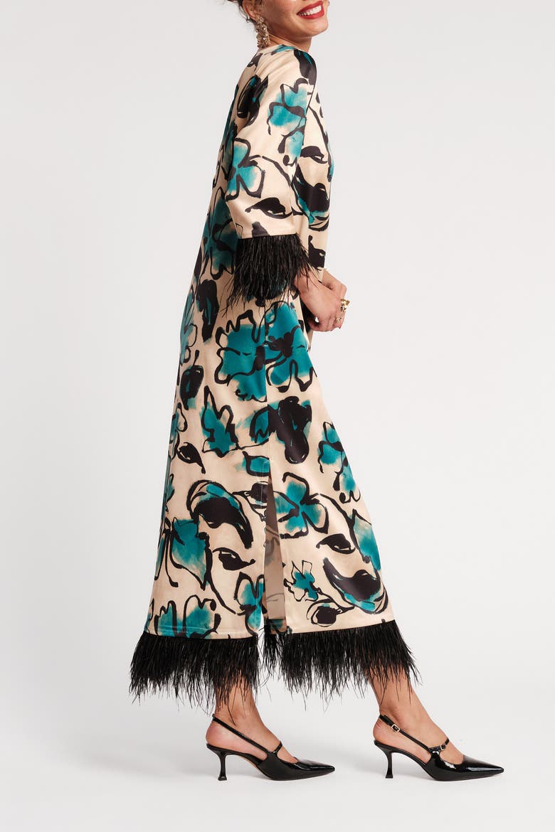 Belle Maxi Dress Abstract Meadow, Alternate, color, Teal/Camel