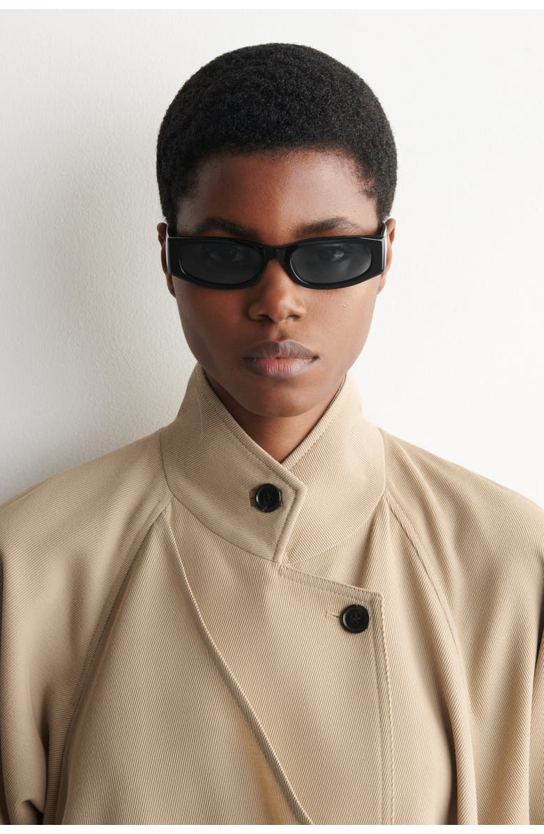 COS Slim Rectangular Sunglasses, Main, color, Black