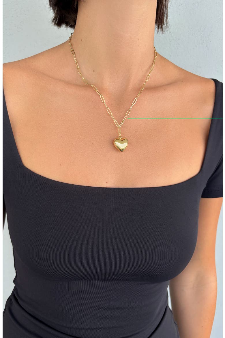 14k Gold Plated Puffy Heart Pendant Necklace, Alternate, color, GOLD