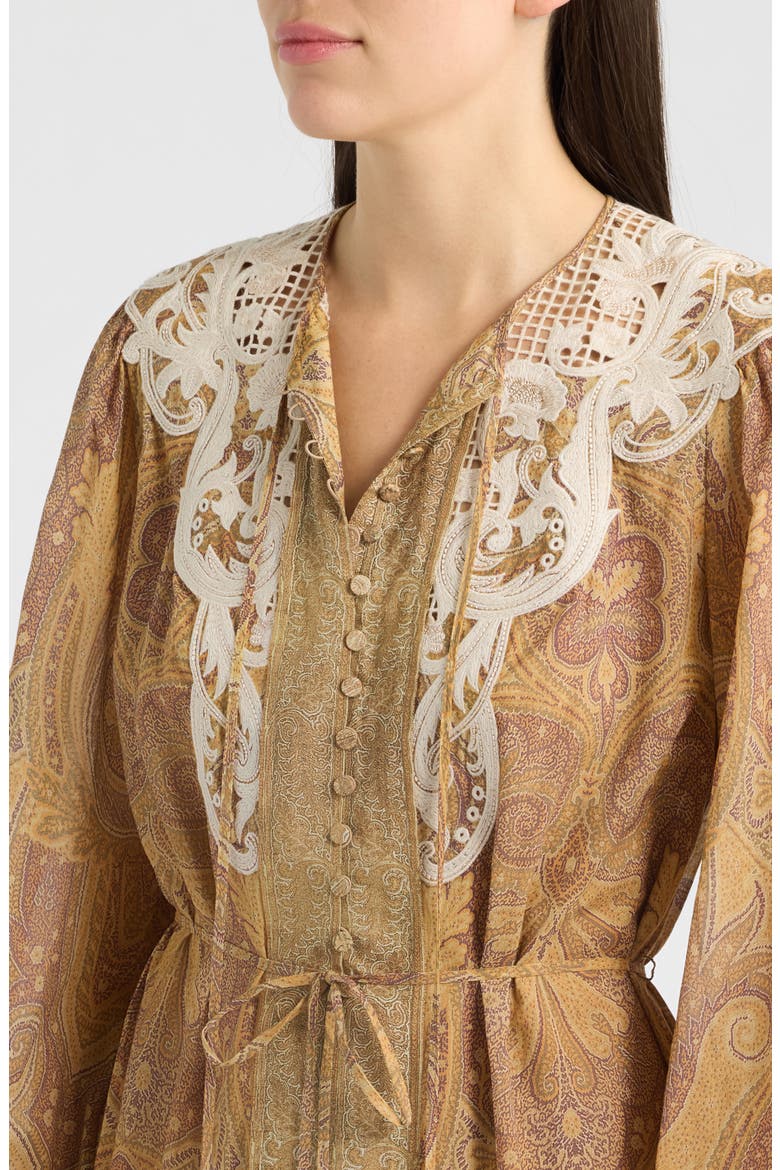 Lace Detail Paisley Tiered Cotton Dress, Alternate, color, ECRU MULTI