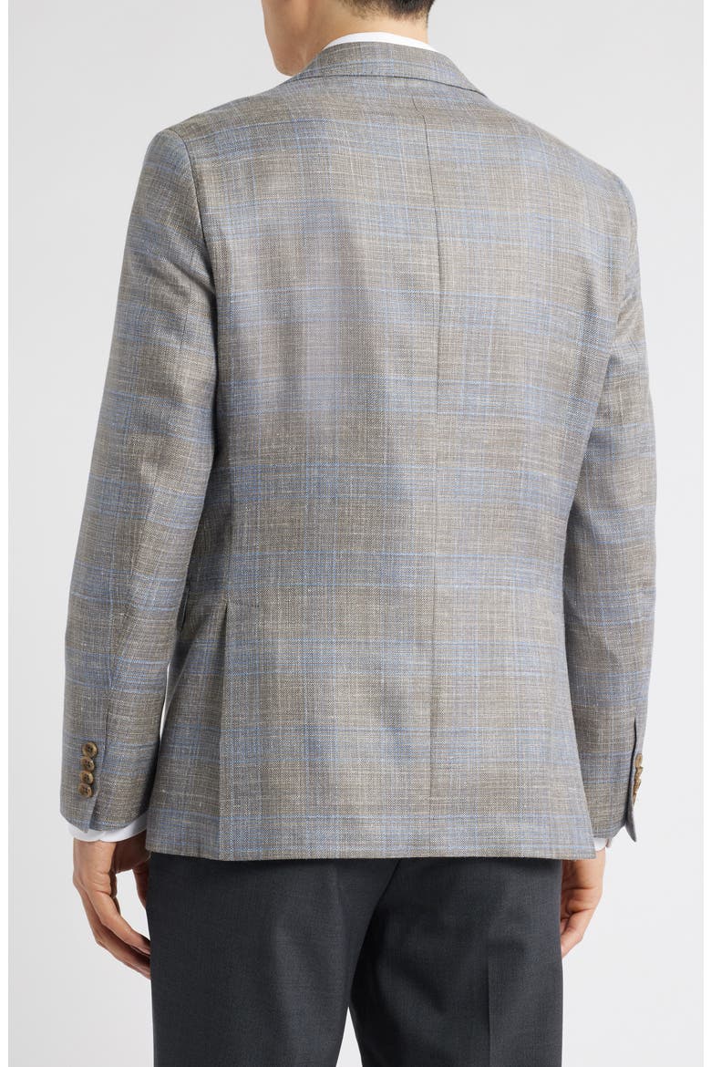 Midland Contemporary Fit Plaid Slub Wool & Silk Blend Sport Coat, Alternate, color, LIGHT BROWN/ GREY PLAID