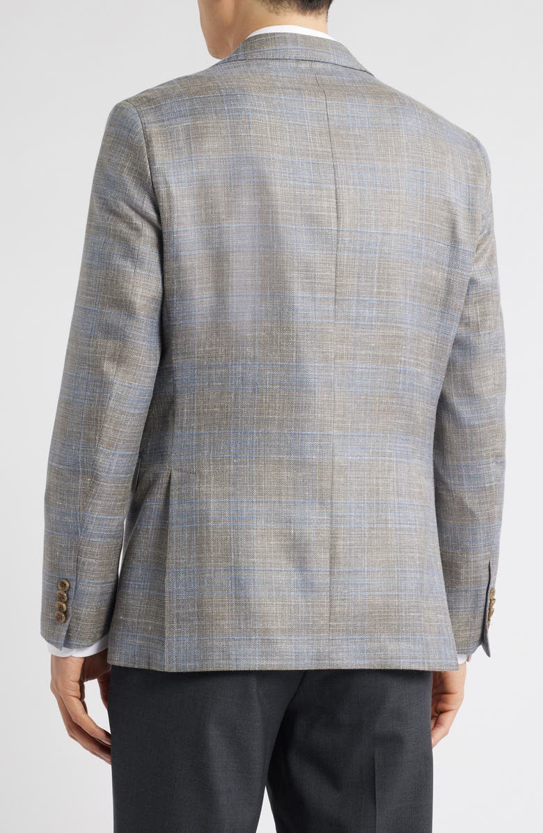 Jack Victor Midland Contemporary Fit Plaid Slub Wool & Silk Blend Sport Coat, Alternate, color, Light Brown/ Grey Plaid