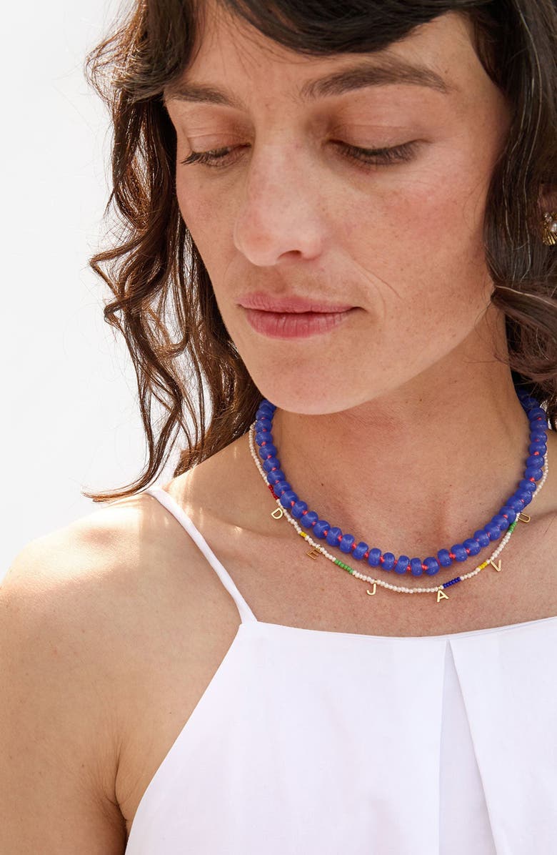 Clare V. Déjà Vu Beaded Charm Necklace, Alternate, color, Cream