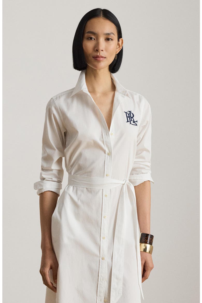 Amity Chest Logo Tie Waist Maxi Shirtdress, Alternate, color, WHITE