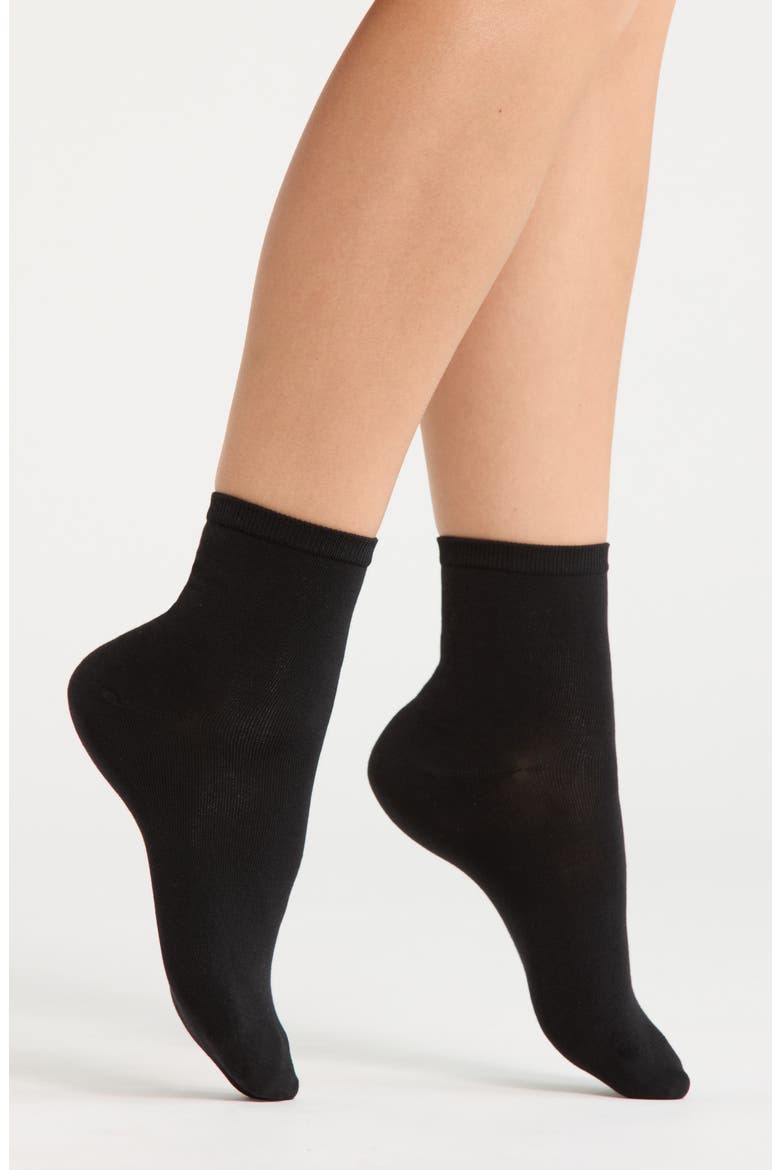 Everyday Low Flat Knit Crew Socks, Main, color, BLACK