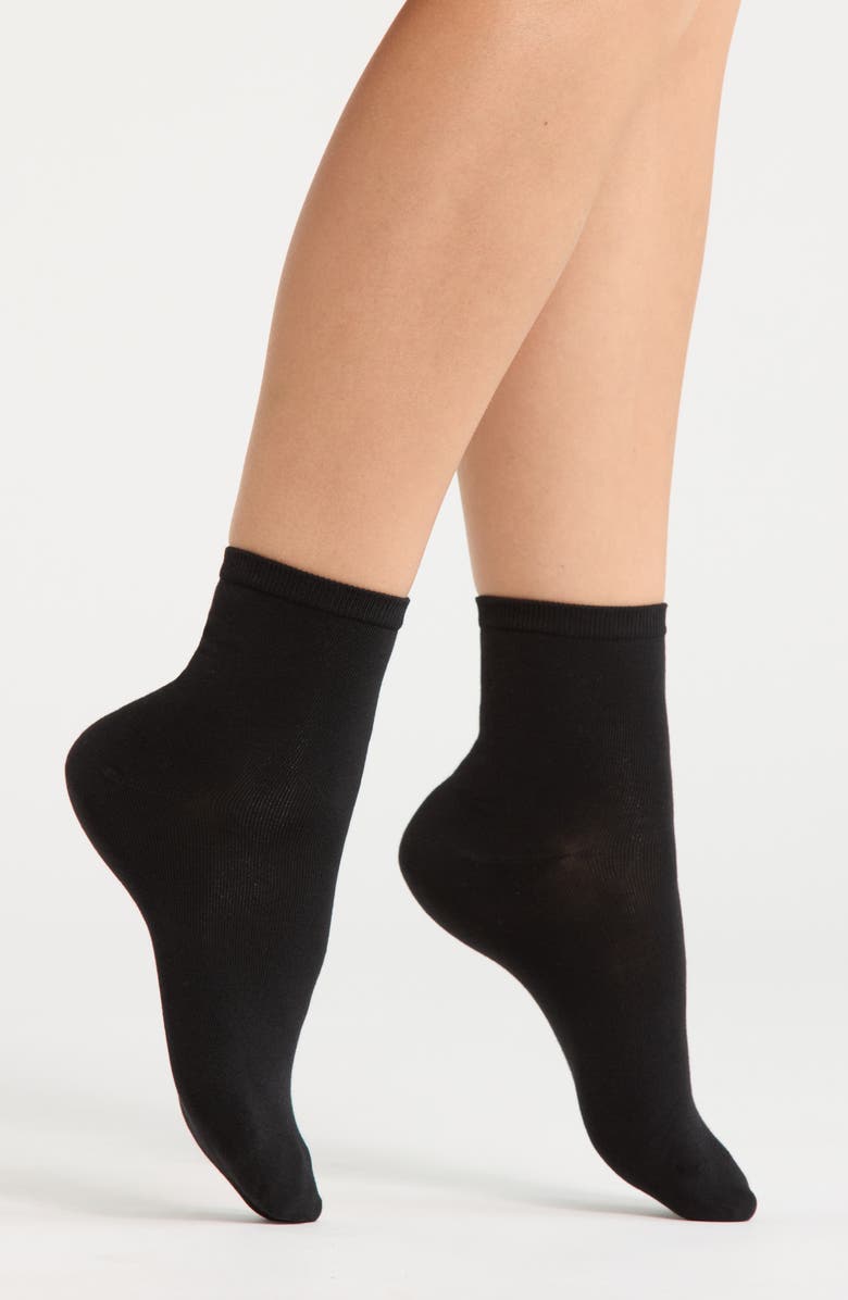 Nordstrom Everyday Low Flat Knit Crew Socks, Main, color, Black