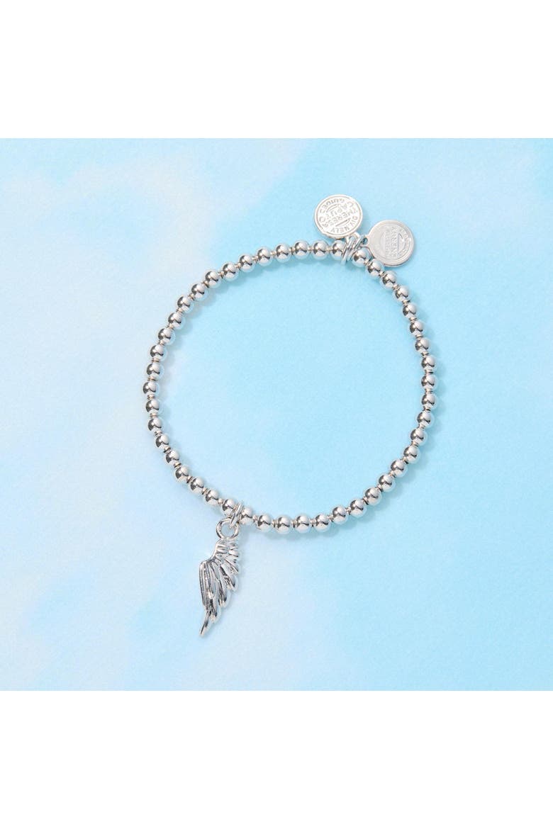 Angel Wing Stretch Beaded Bracelet, Alternate, color, Silver