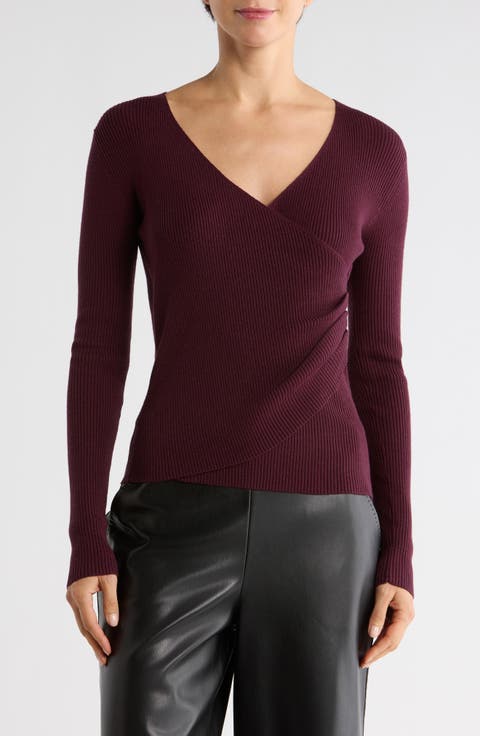 Faux Wrap Knit Sweater