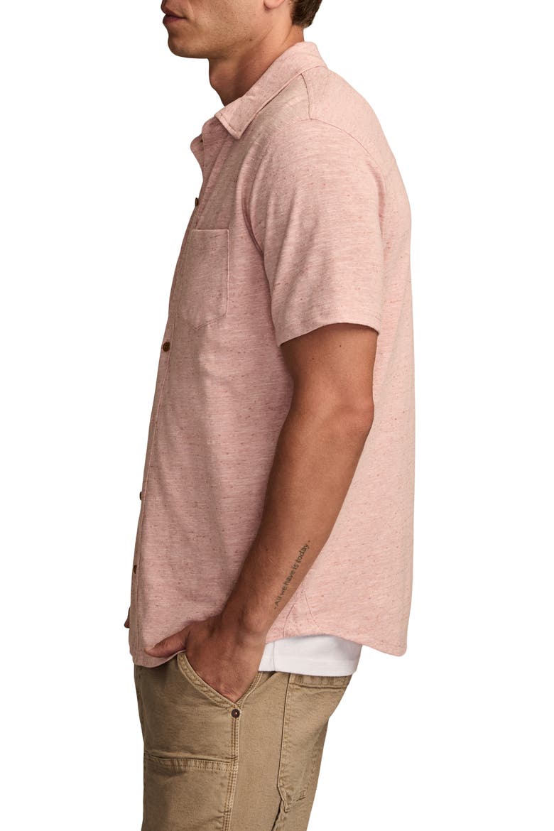 Slub Knit Short Sleeve Cotton Blend Button-Up Shirt, Alternate, color, ROSE TAN
