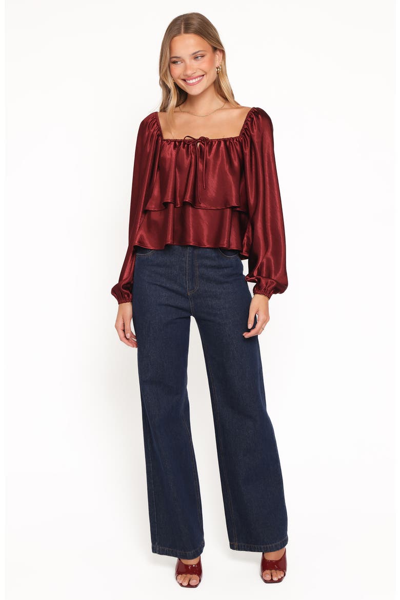 Janina Tiered Satin Top, Alternate, color, WINE