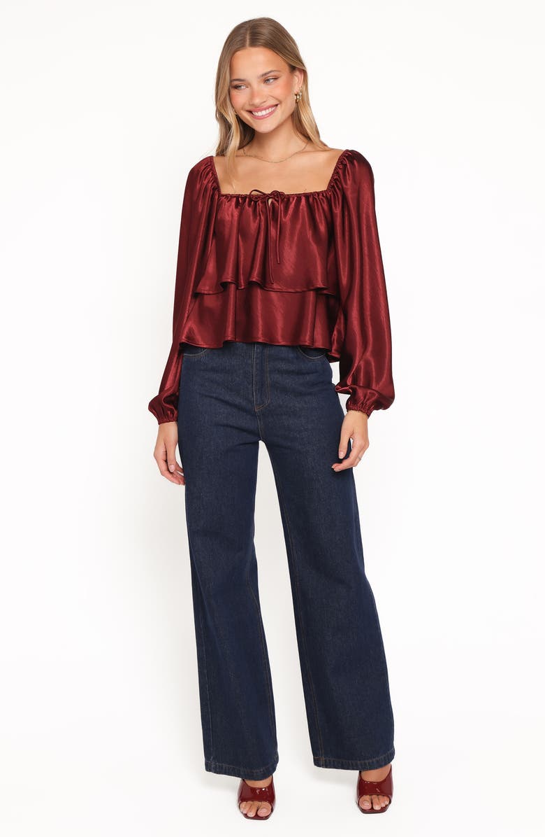 Petal & Pup Janina Tiered Satin Top, Alternate, color, Wine