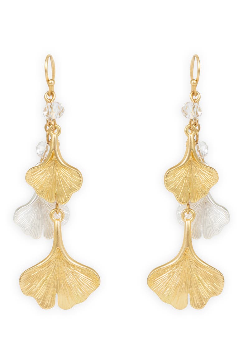 Crystal Ginkgo Leaf Drop Earrings, Alternate, color, GOLD