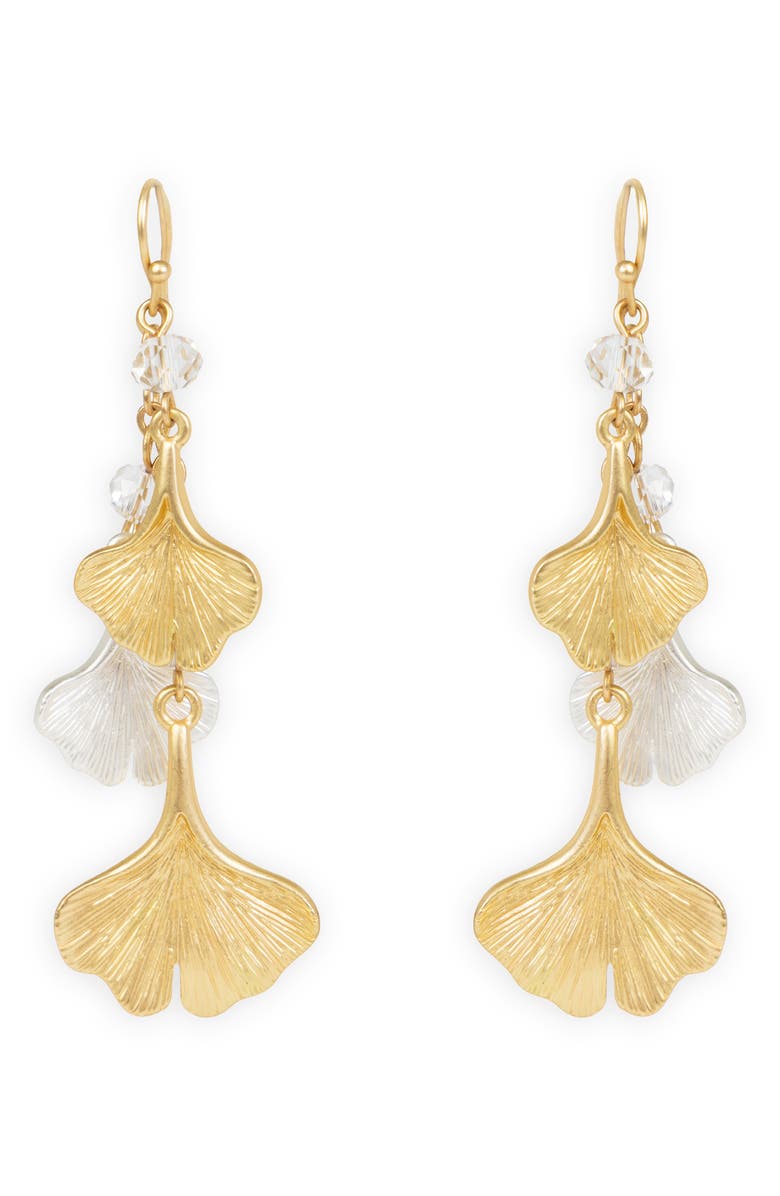 SAACHI Crystal Ginkgo Leaf Drop Earrings, Alternate, color, Gold