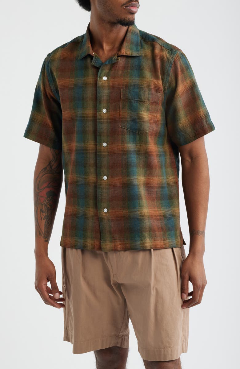 Service Works Plaid Resort Shirt, Main, color, Brown