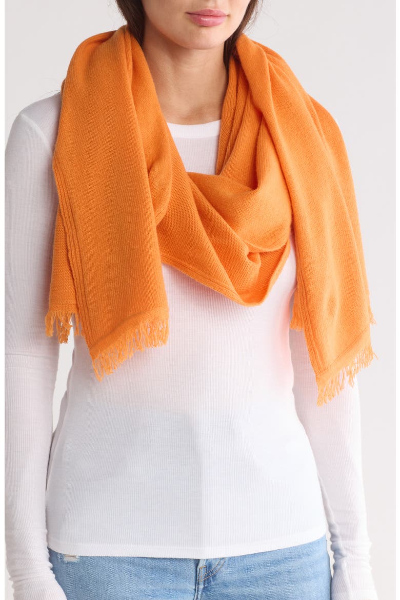 Merino Wool Blend Eyelash Fringe Wrap Scarf, Main, color, TANGERINE