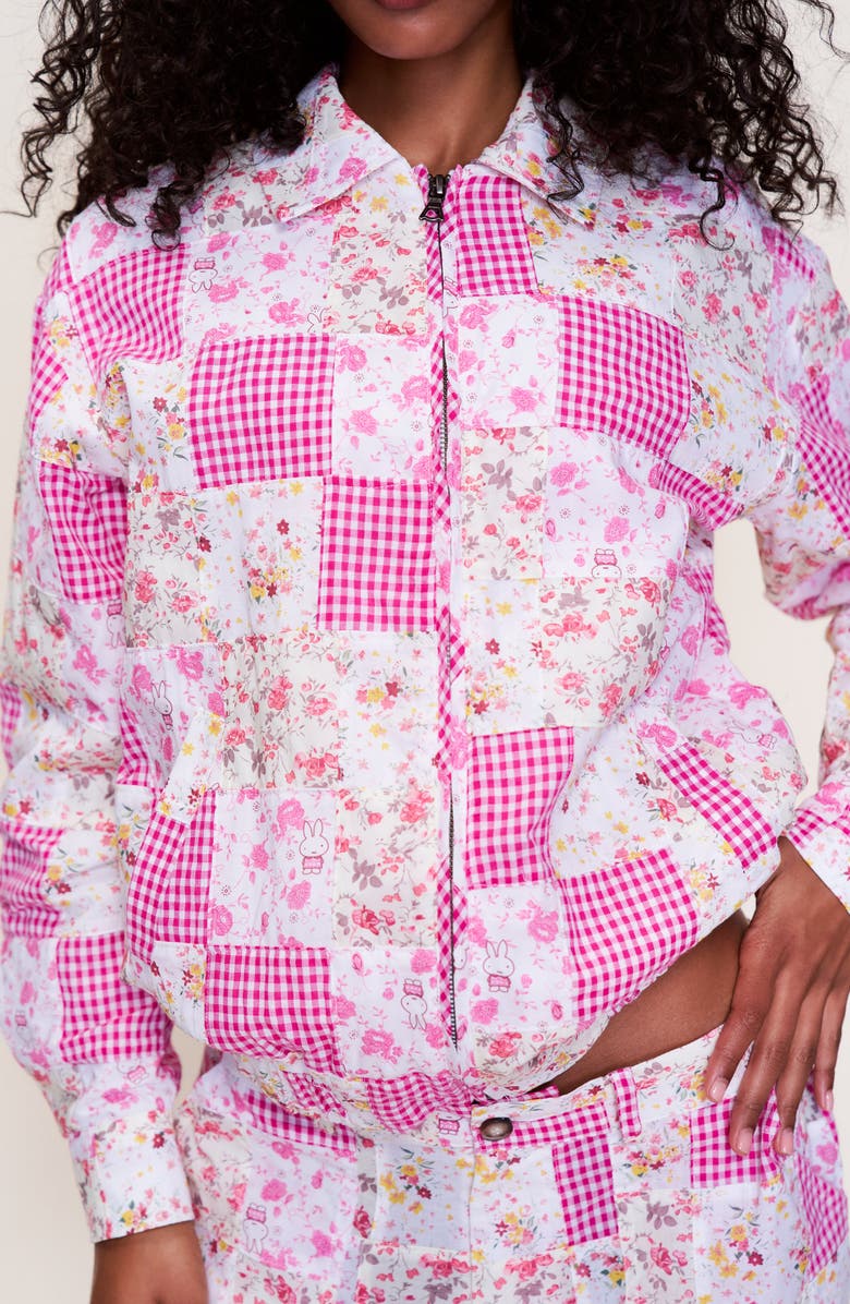 Guizio Adrian Patchwork Bomber, Alternate, color, Pink Multi Plaid