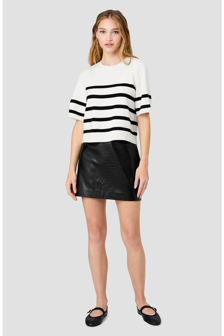 Sloane Stripe Short Sleeve Sweater, Alternate, color, BLACK/ PORCELAIN CREAM
