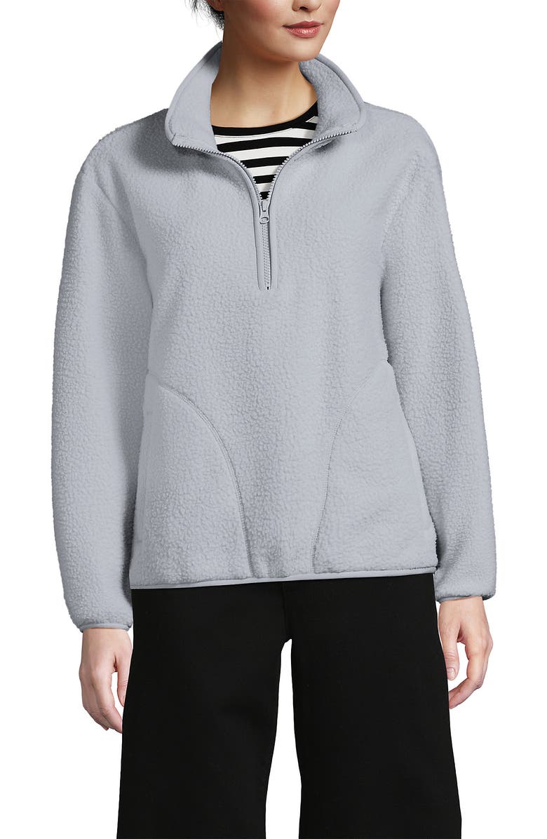 Lands' End Half Zip Cozy High Pile Fleece Pullover, Main, color, Pale Gray
