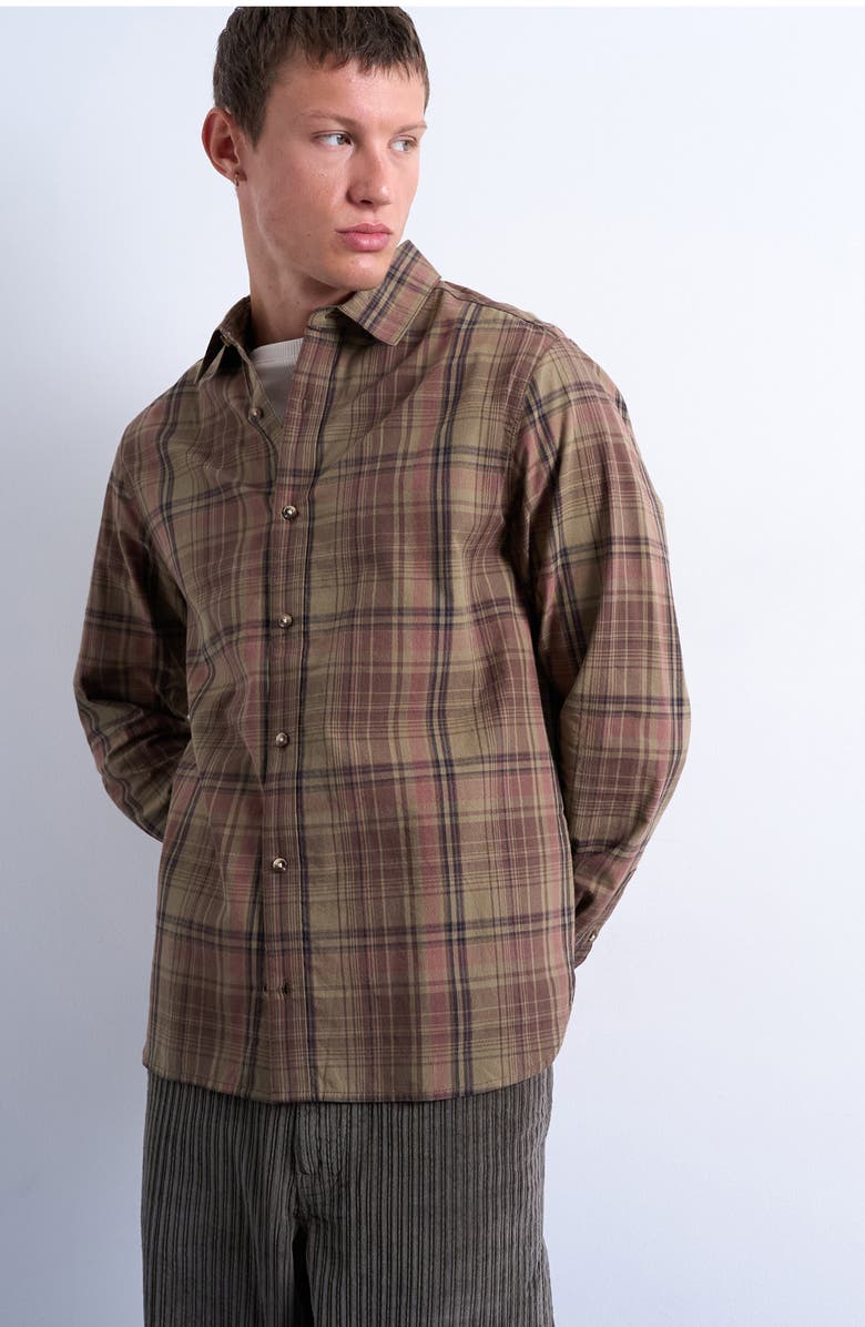 Topman Plaid Cotton Poplin Button-Up Shirt, Alternate, color, Medium Green