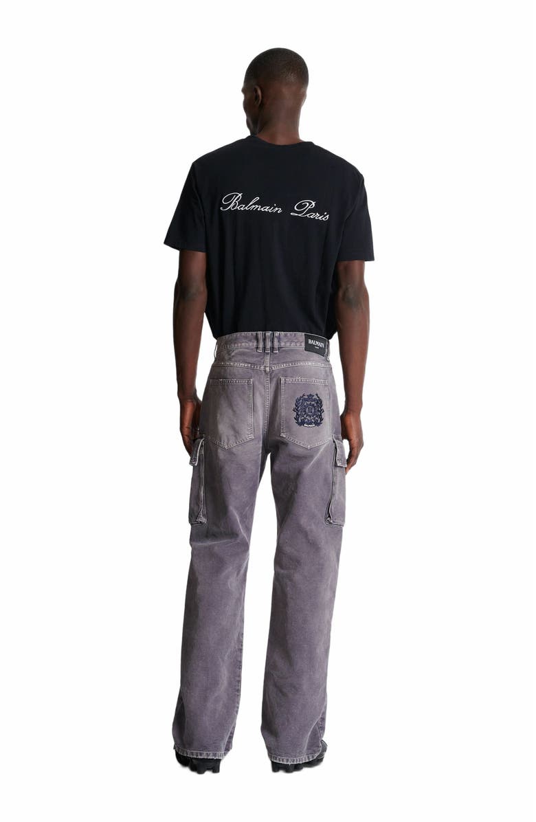 Balmain Denim Loose-Fit Cargo Jeans, Alternate, color, Grey