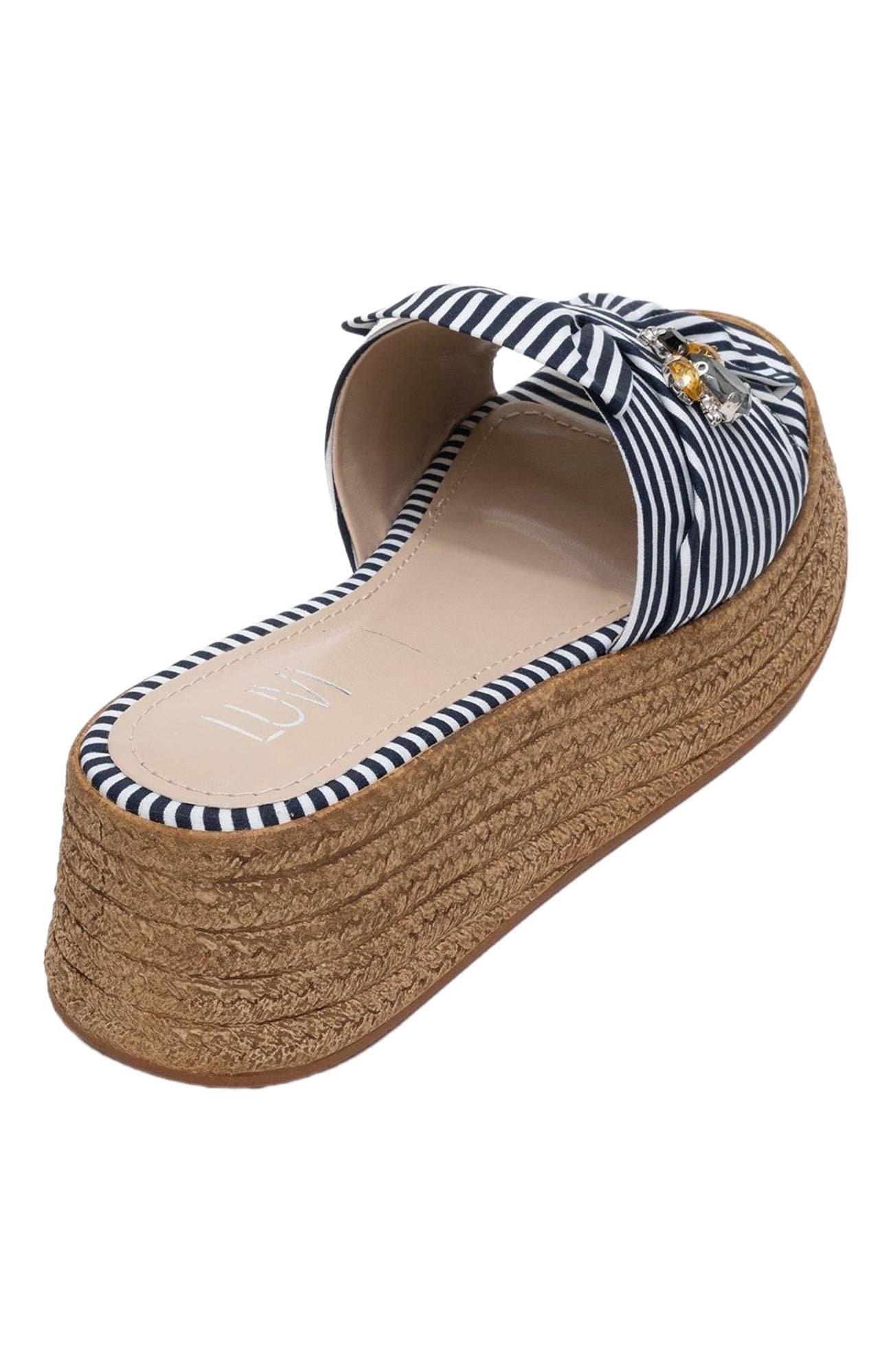 Shara Braided Bow & Bee Buckle Platform Sandal, Alternate, color, Navy Faux Leather