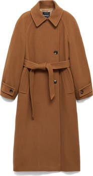 MANGO Wool Blend Belted Coat