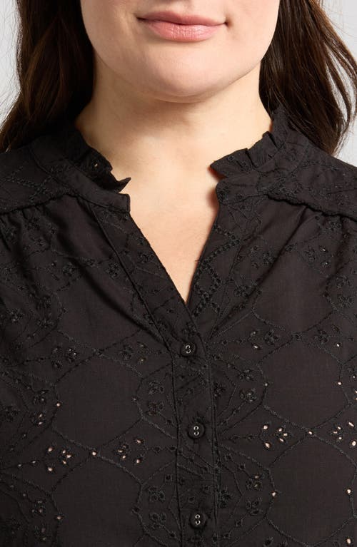Wit & Wisdom Below Eyelet Lantern Sleeve Top In Black