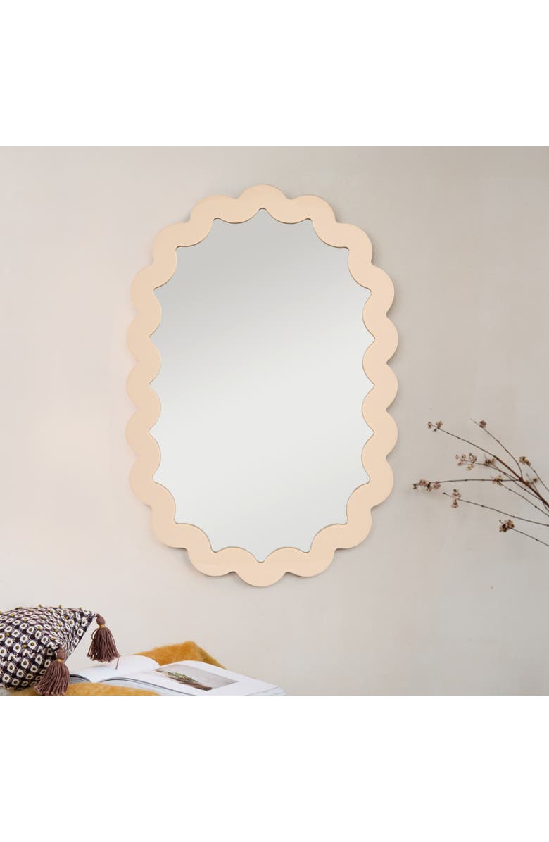 Storied Home Wood Framed Scalloped Wall Mirror, Cream Color, Alternate, color, Cream