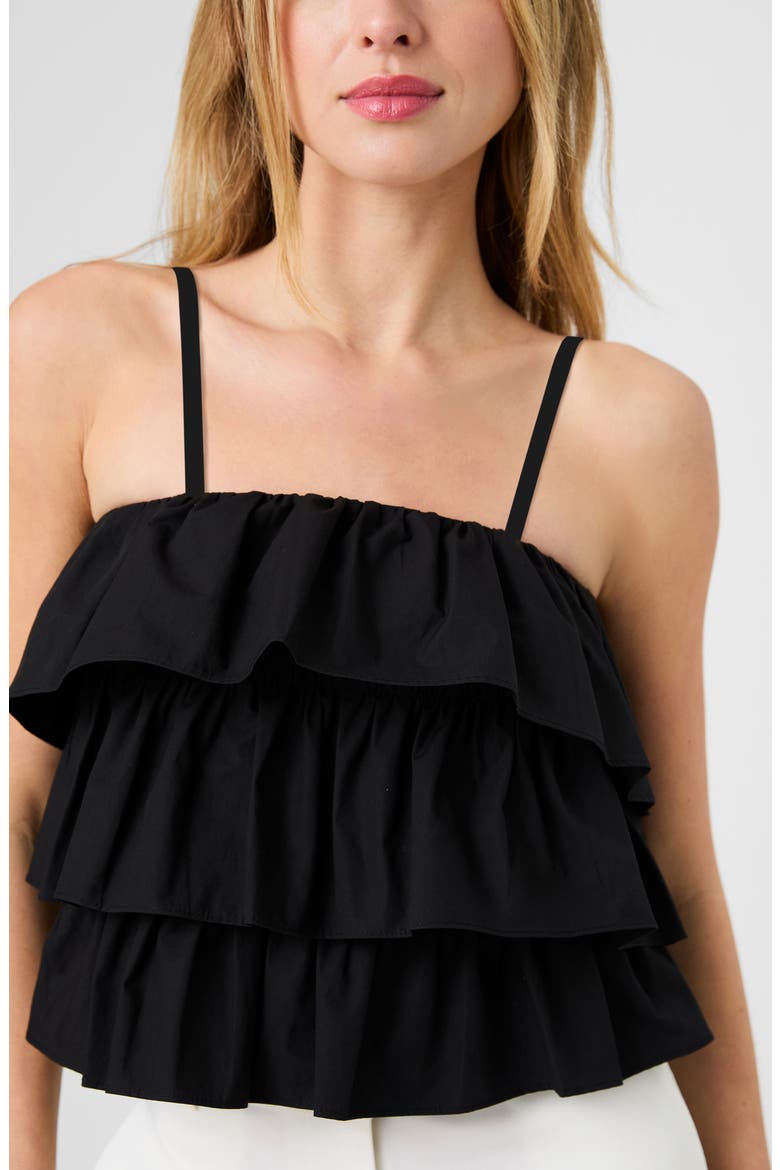 Aimee Ruffle Cotton Camisole, Alternate, color, BLACK