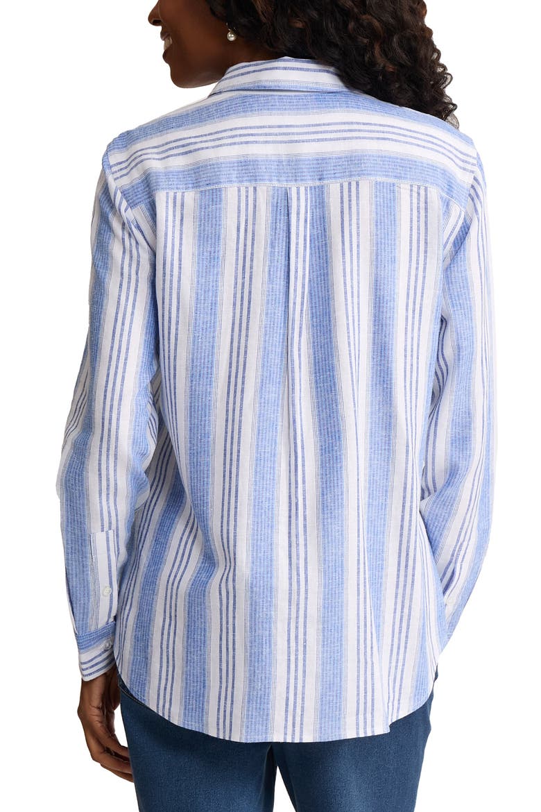 Oversize Linen Blend Button-Up Shirt, Alternate, color, NATURAL WHITE/ LIGHT SAPPHIRE