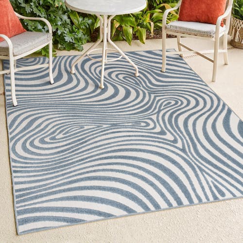 Jonathan Y Maribo High-low Abstract Groovy Striped Indoor/outdoor Area Rug In Dark Blue/cream