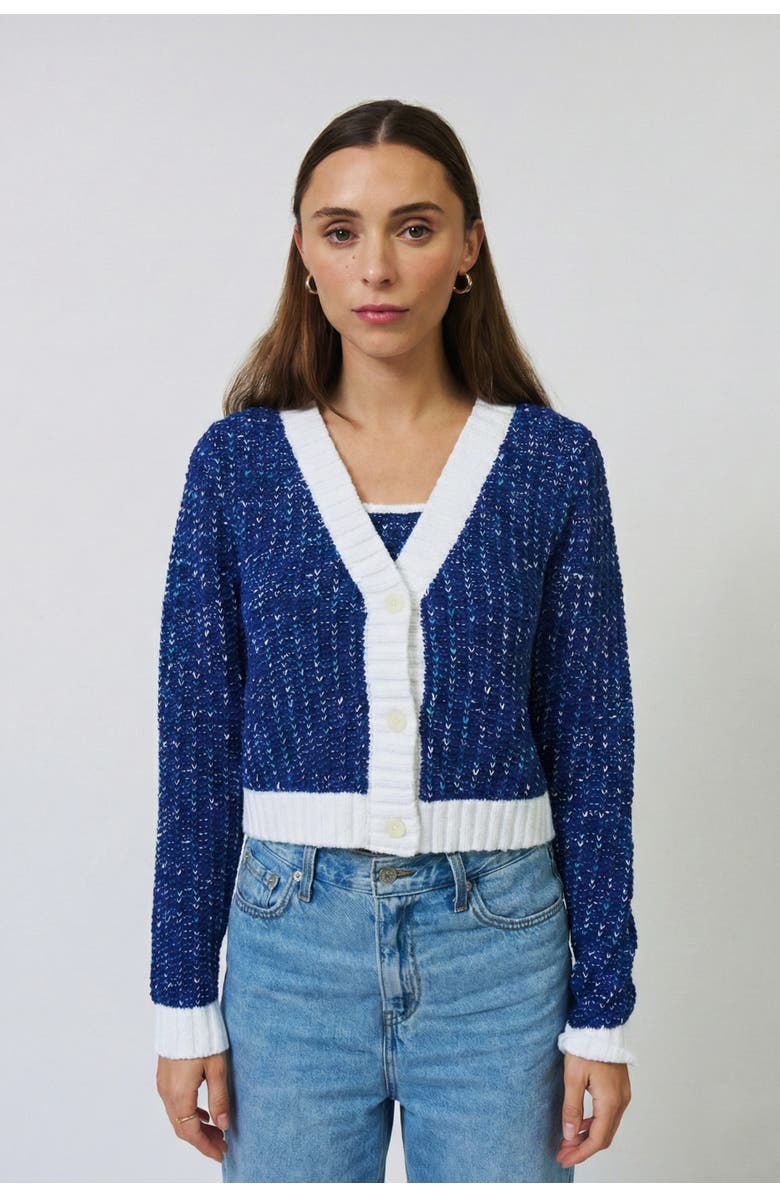Central Park West Allie Cropped Chunky Cardigan, Main, color, Blue Multi