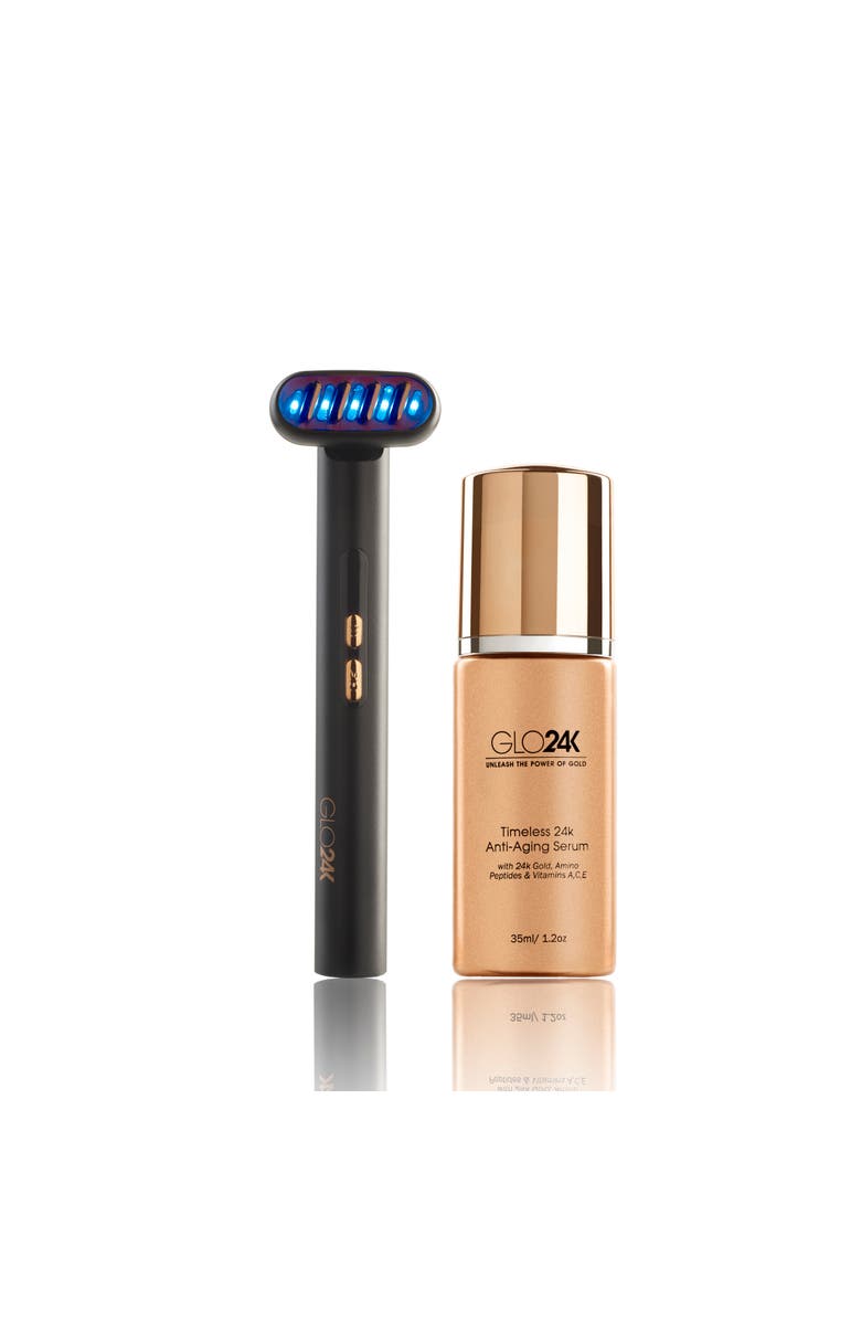 GLO24K UNLEASH THE POWER OF GOLD 6-IN-1 Beauty Therapy Wand for the Face, Eyes & Neck and Timeless 24k Anti-Aging Serum, Main, color, Na