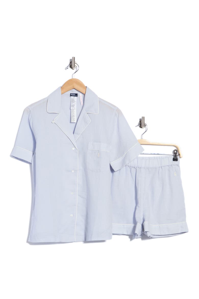Short Sleeve Cotton & Linen Pajamas, Main, color, XENON BLUE