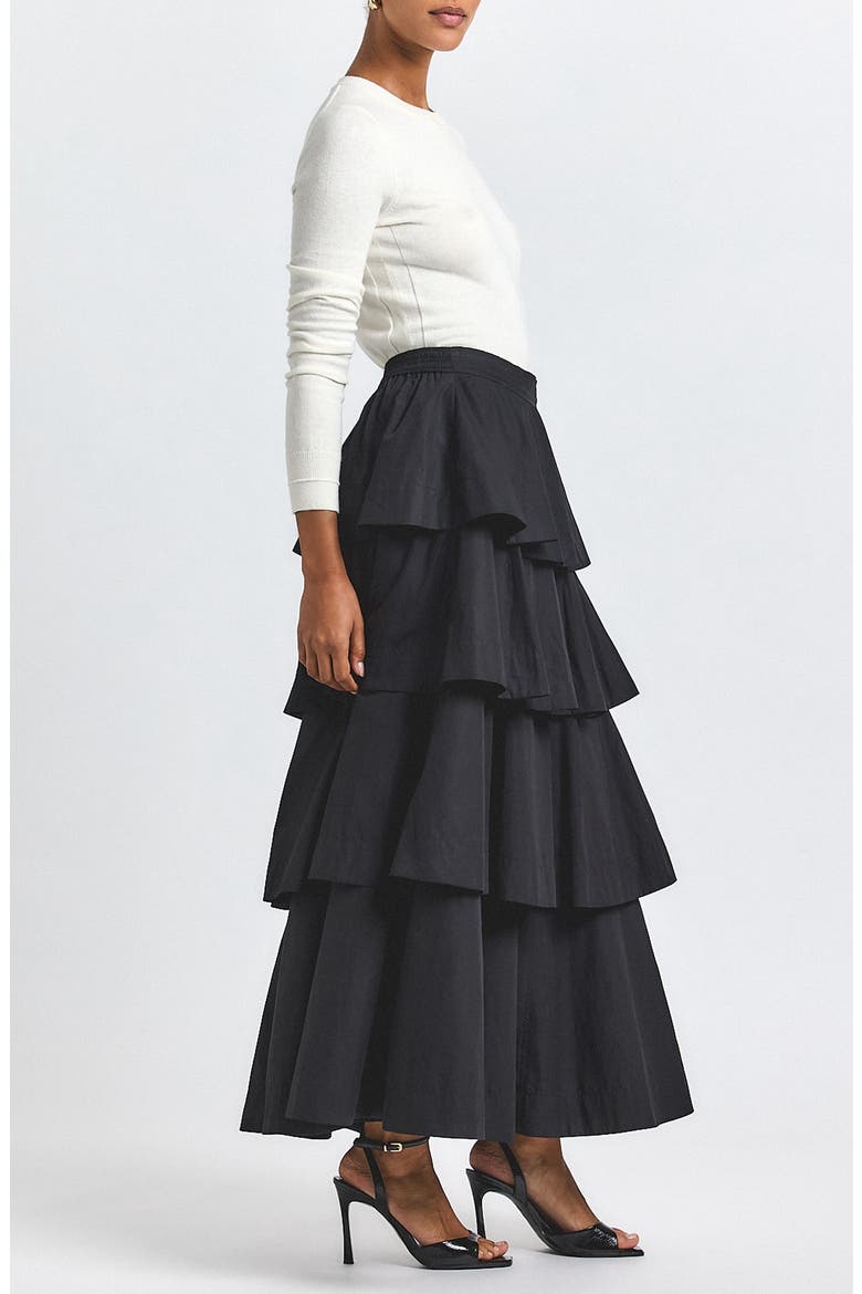 Perla Ruffle Tiered Maxi Skirt, Alternate, color, BLACK