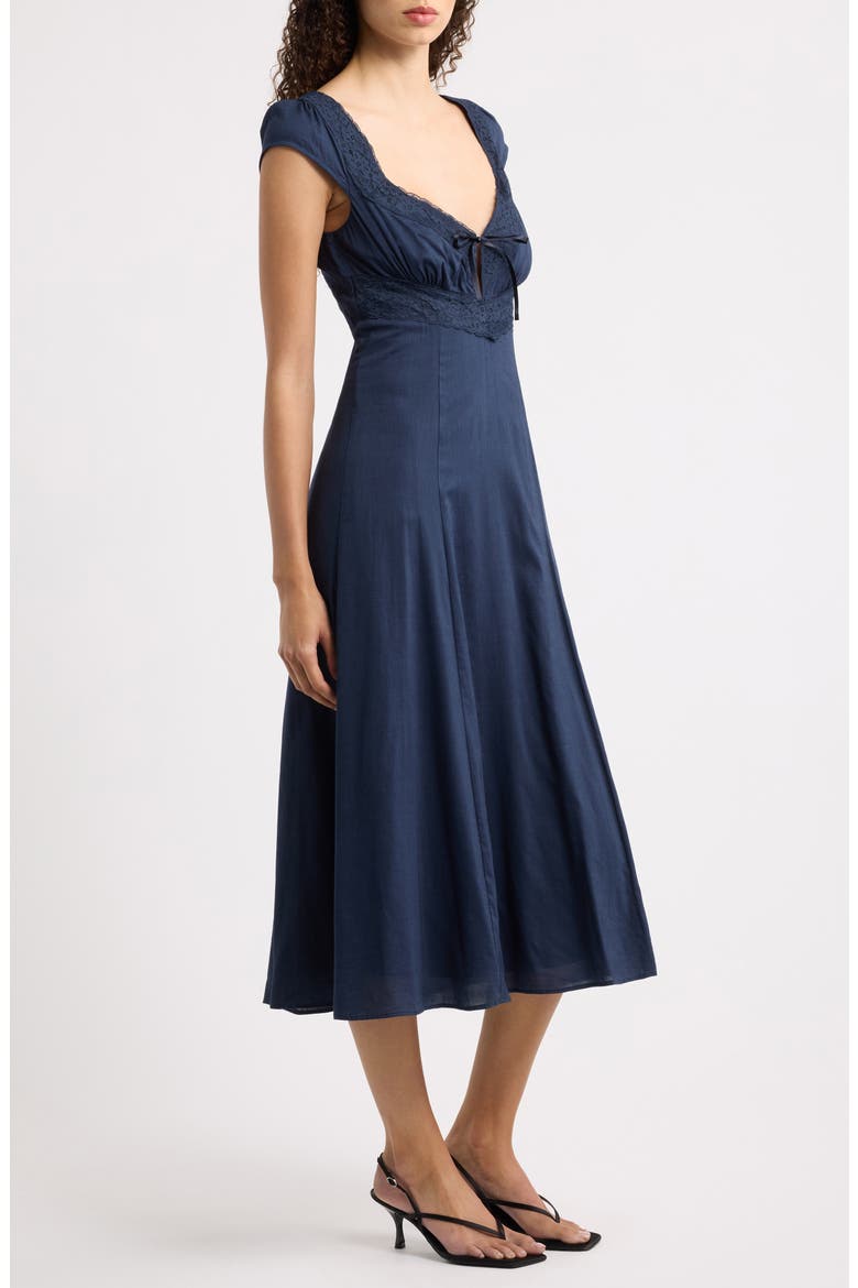 Azelie Lace Trim Midi Dress, Alternate, color, MIDNIGHT