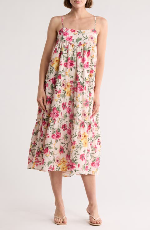 Floral A-Line Tiered Midi Dress