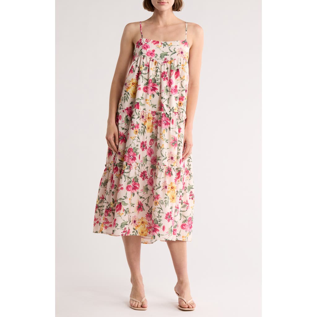 MAISIE MAISIE FLORAL A-LINE TIERED MIDI DRESS