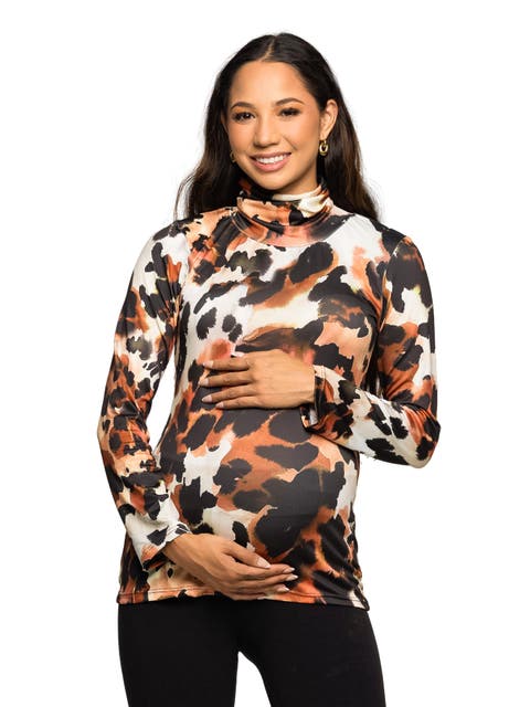 Maternity Essential Long Sleeve Animal Print Turtleneck Top