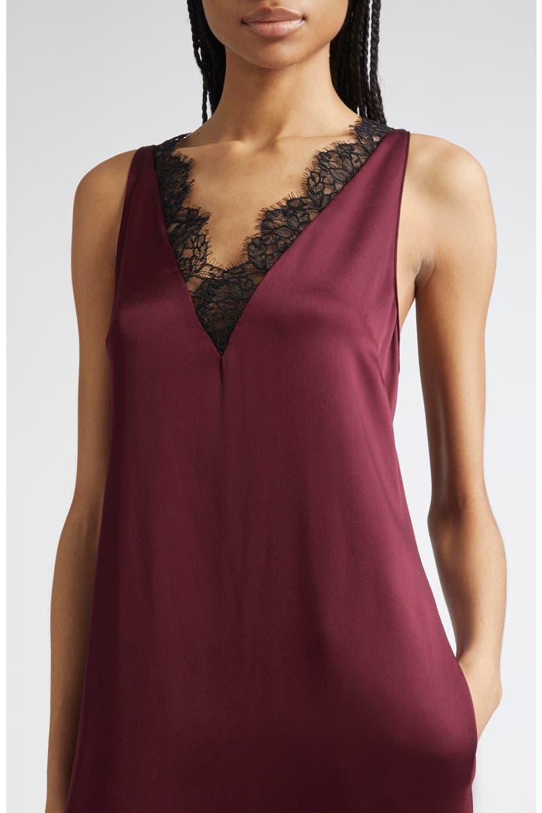 Lace Trim Satin Slipdress, Alternate, color, BORDEAUX