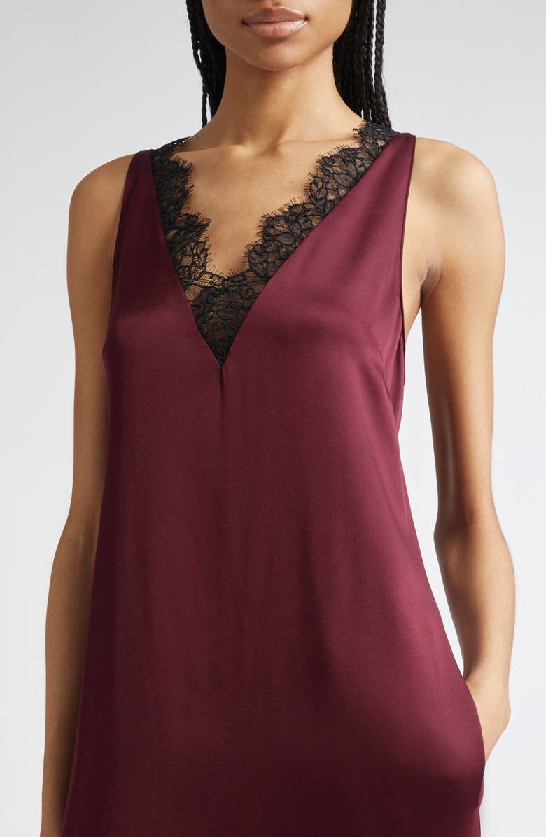 Stella McCartney Lace Trim Satin Slipdress, Alternate, color, Bordeaux
