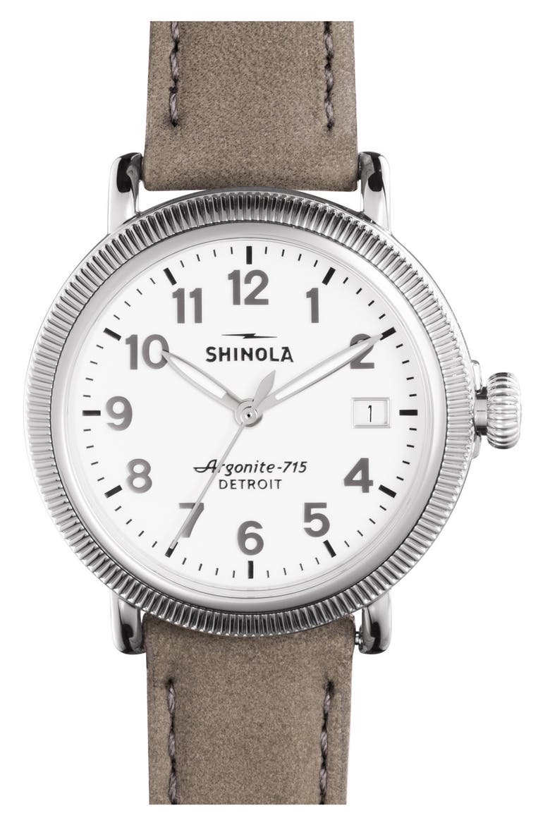 'The Runwell' Leather Strap Watch, 38mm, Main, color, HEATHER GREY/ WHITE