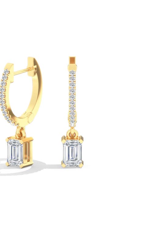 Emerald Lab Diamond Drop Hoop Earrings in 14K Gold