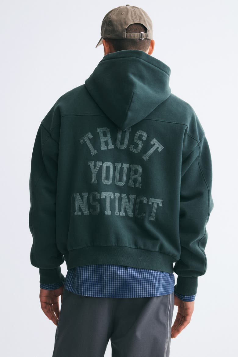 Oversized Printed Hoodie, Alternate, color, Dark green