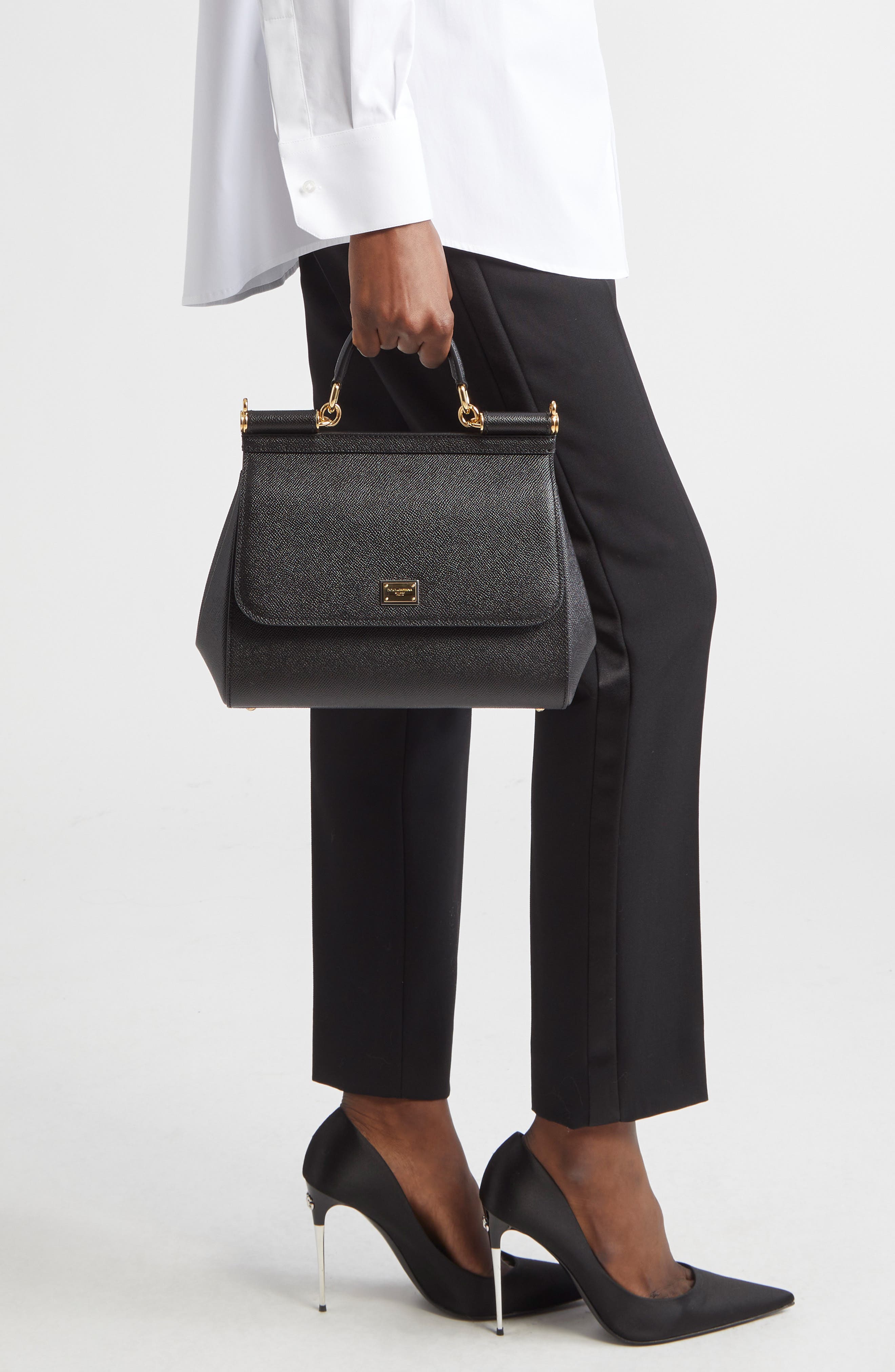 Dolce&Gabbana Sicily Leather Top Handle Bag, Alternate, color, 80999 Nero