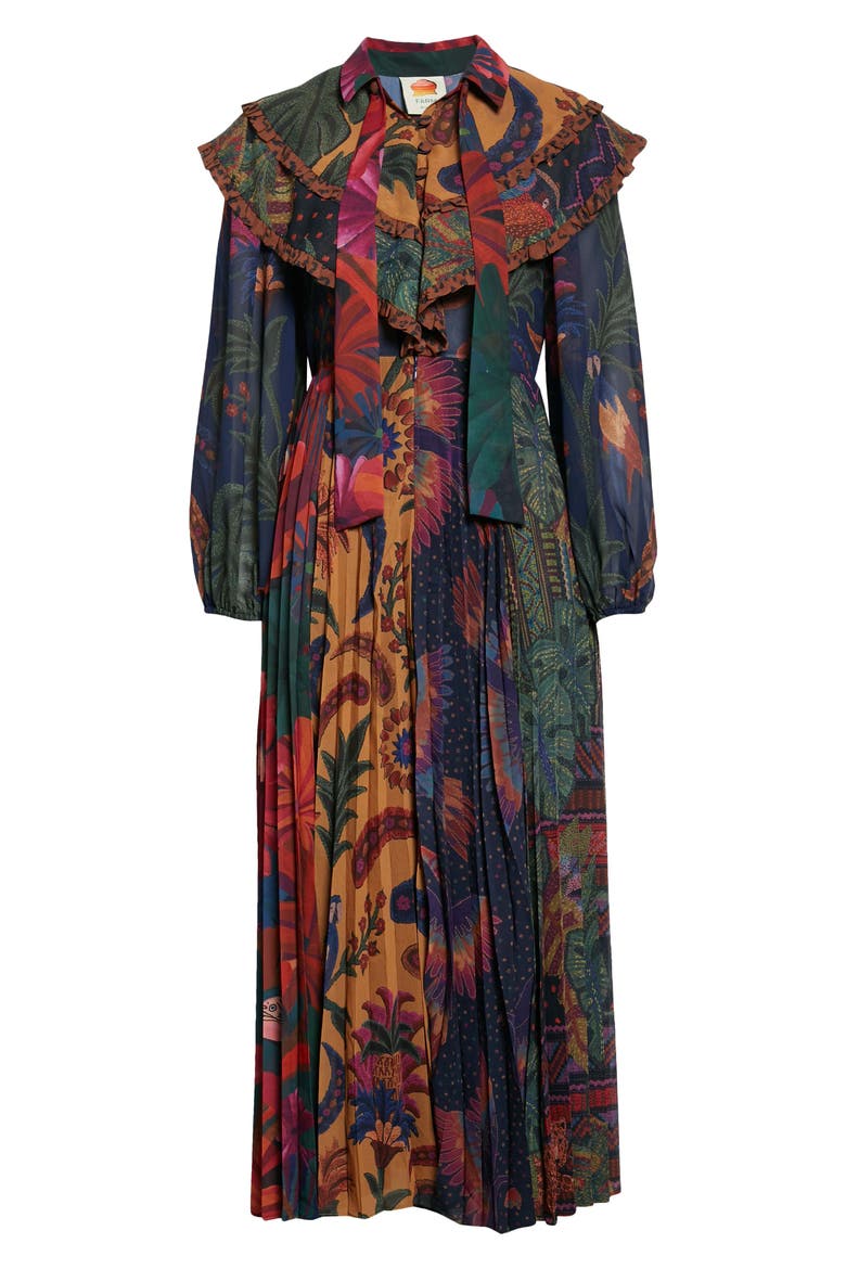 Mixed Prints Pleated Long Sleeve Midi Dress, Alternate, color, MULTI