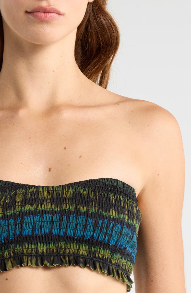 Ulla Johnson Marseille Tie Dye Smocked Bikini Top, Alternate, color, Lagoon