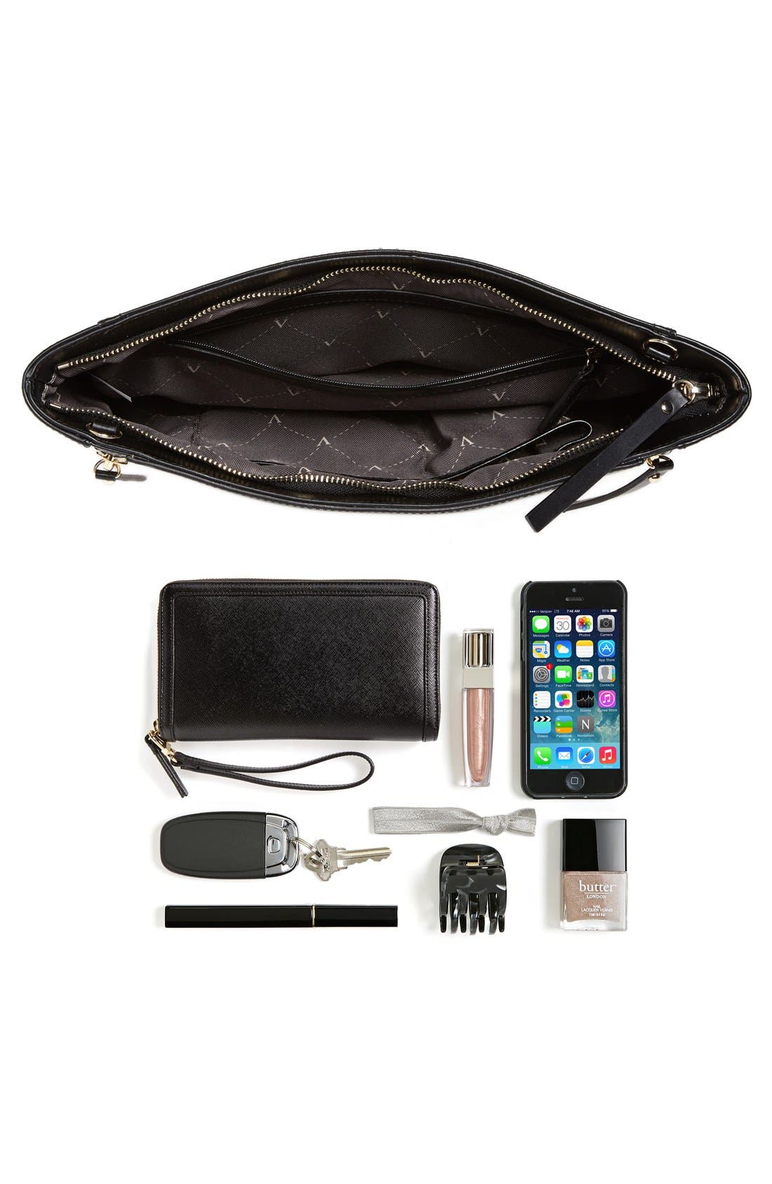 'Lila' Leather Clutch, Alternate, color, BLACK/ PALE GOLD